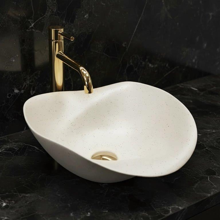 Νιπτήρας Επικαθήμενος Rea HM-34B Handmade Art 40x39x16 cm Ματ Μπεζ (Stone Effect)